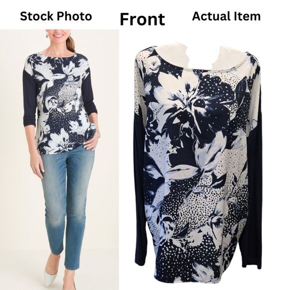 Chico's Floral Knit Woven Tunic Top Size 3 - Picture 2 of 11